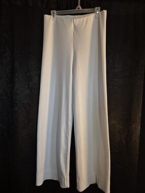 Zara White Ribbed Knit Trousers
